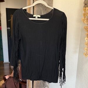 Ya Los Angeles Black Long Sleeve Fringe Top